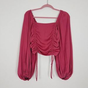 Free People Ruched Balloon Sleeve Blouse in Rose Pink Size XS